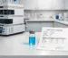 GHK-Cu purity testing with HPLC instrument and copper peptide sample in research laboratory