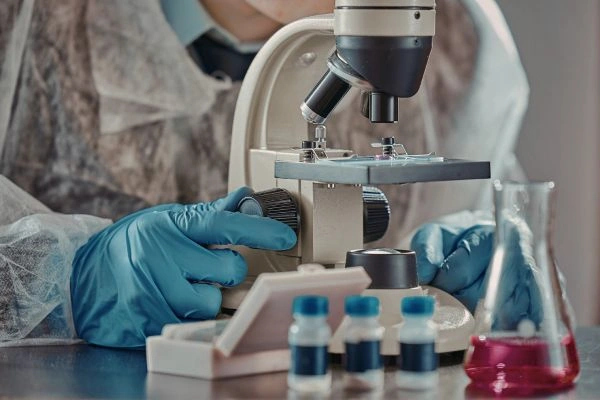 Researcher studying GLP-1 analog peptides