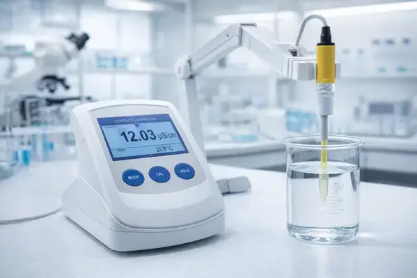 Measuring conductivity of reconstitution water for peptide solubilization