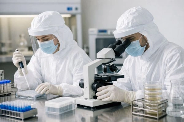 Researchers performing endotoxin and bioburden testing