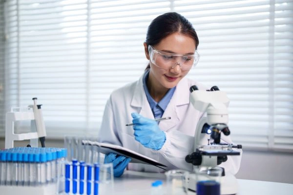 Researcher ensuring safe handling and compliance of chemicals