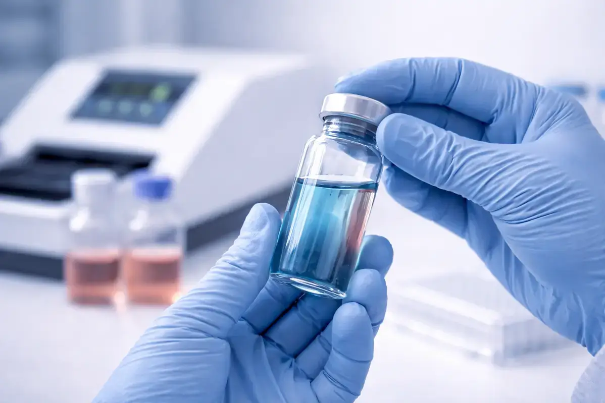 GHK-Cu antioxidant research compound in laboratory vial