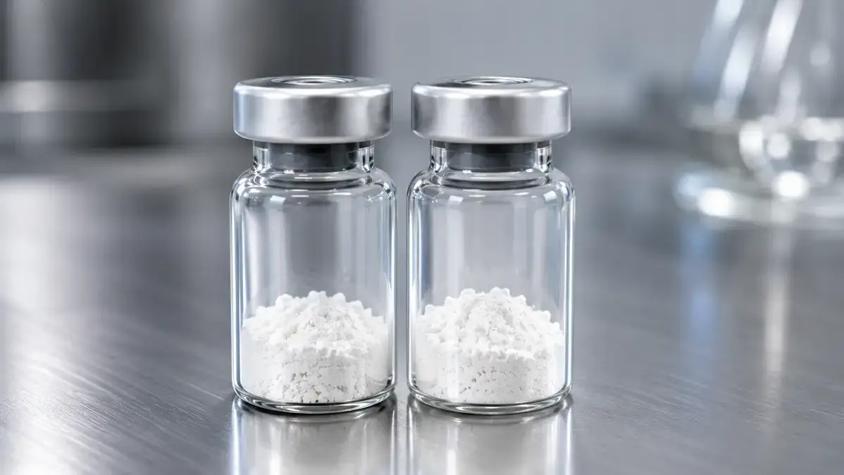 Two research peptide vials representing CJC-1295 DAC and non-DAC variants