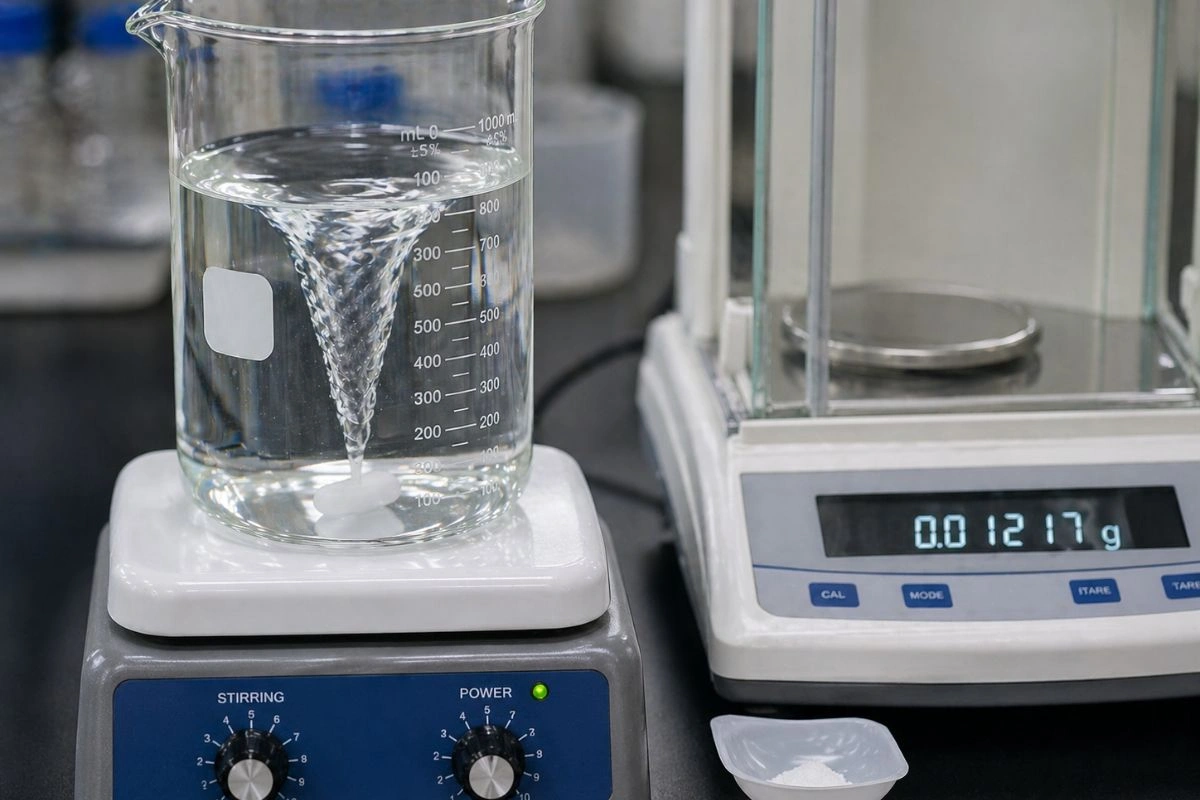 Peptide solution dissolving on laboratory stir plate