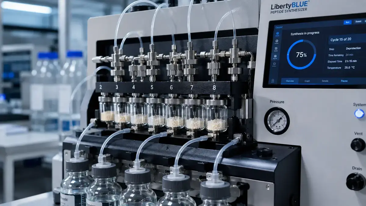 Solid-phase peptide synthesis equipment in a modern research laboratory