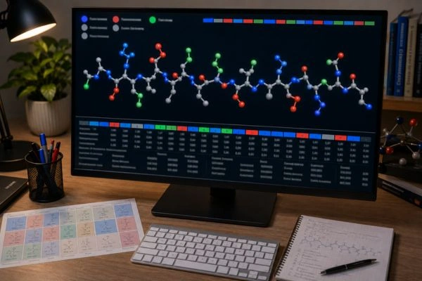 Amino acid peptide sequence displayed on monitor