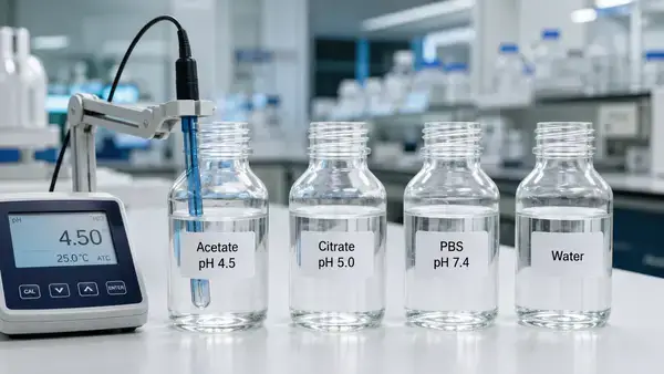 Buffer solutions used for DSIP aqueous solution stability testing across pH