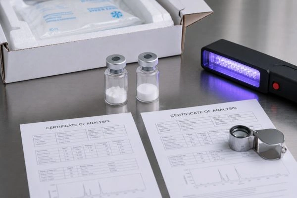 Quality inspection of research GLP-1 T peptide vials and certificate