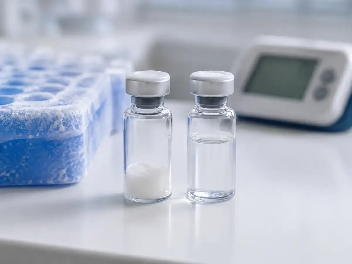 GLP-1 peptide storage stability shown with lyophilized and reconstituted vials