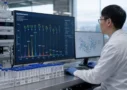 Researcher analyzing HCG glycosylation data in laboratory
