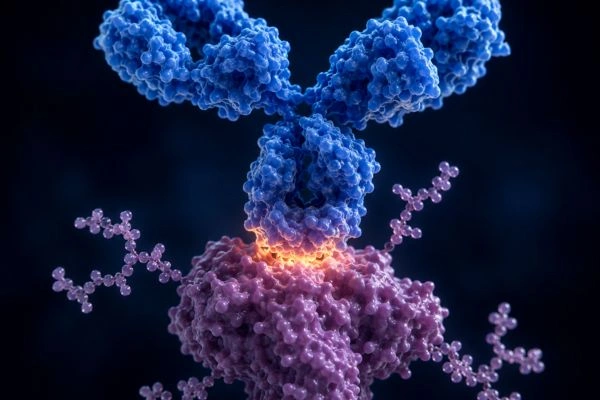 Antibody binding glycoprotein antigen in immunoassay