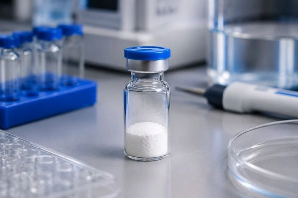Lyophilized Hexarelin Acetate research peptide in vial
