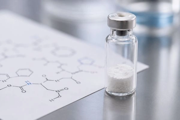 Lyophilized Hexarelin Acetate research peptide in vial