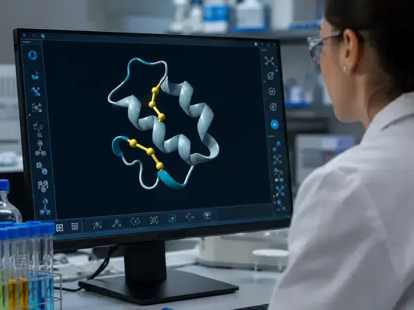 IGF-1 analog protein structure shown on a research lab monitor