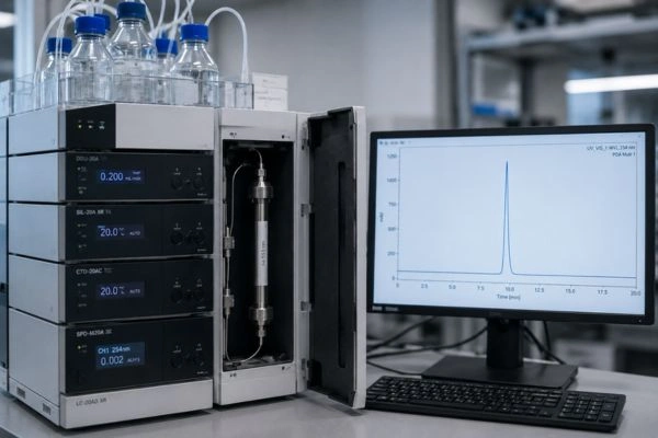HPLC system measuring Epithalon chromatographic purity peak