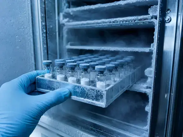 Lyophilized kisspeptin vials in cold storage for stability and handling