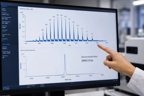 Screen showing deconvoluted molecular mass for confirmation