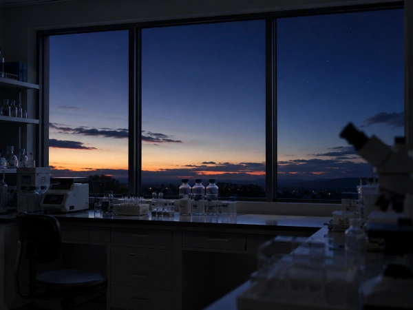 Day to night sky through a lab window