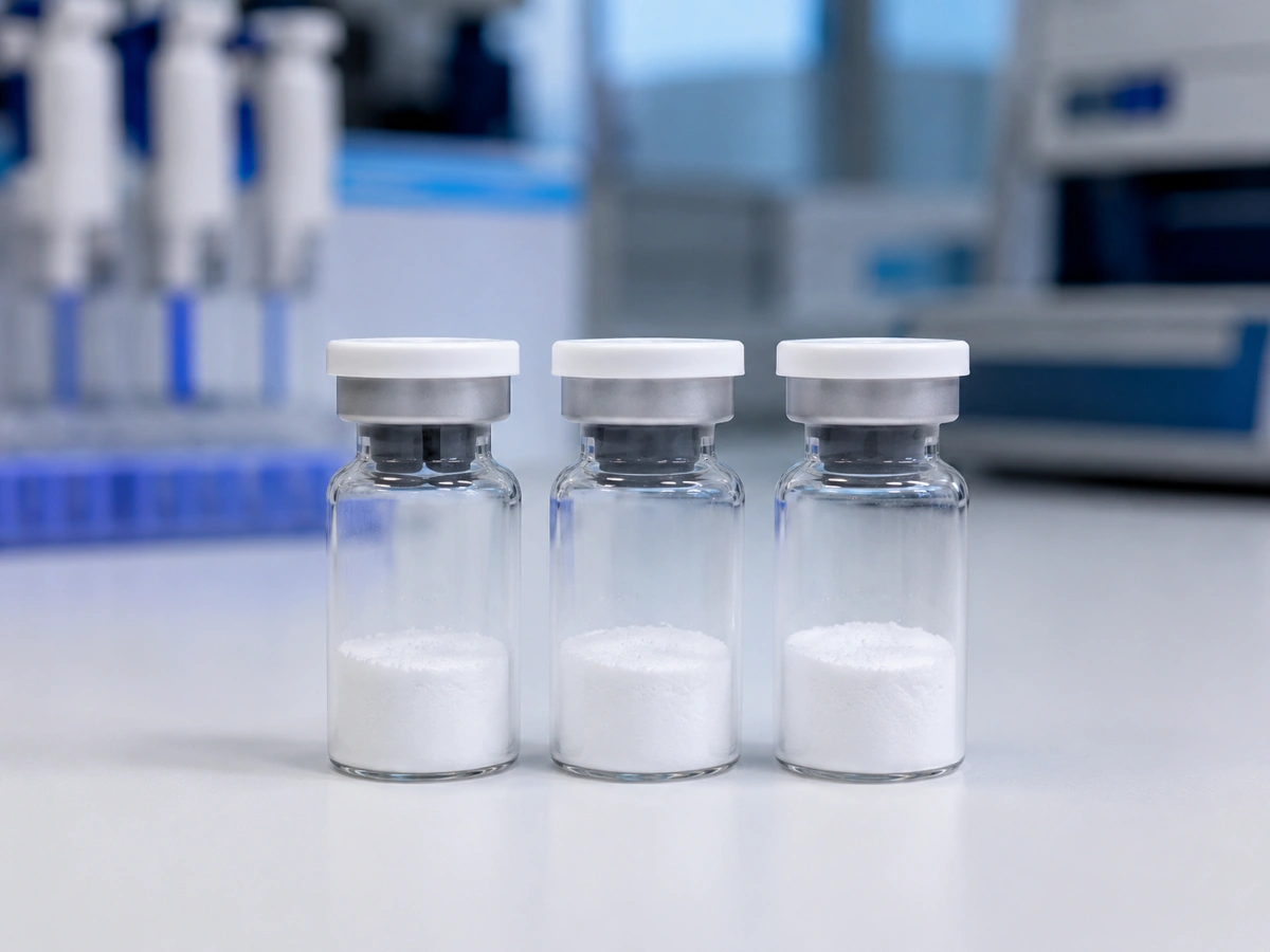 Research peptide vials on a lab bench