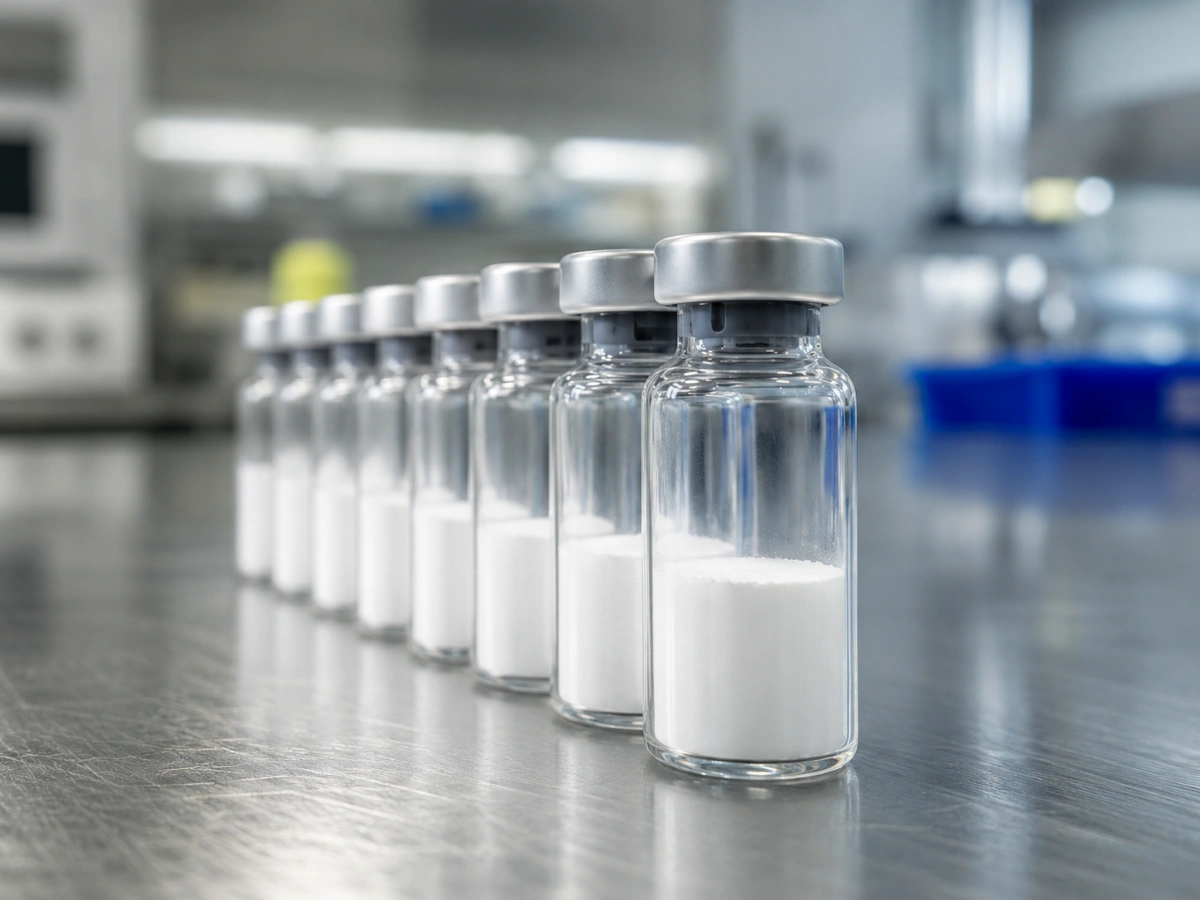 Vials of lyophilized recombinant HGH in lab
