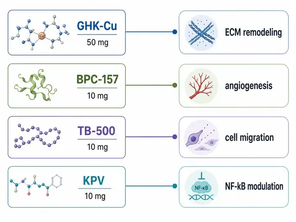 KLOW blend four peptide components with research pathways diagram