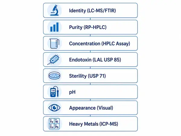 Eight certificate of analysis tests for lipo-c research compounds