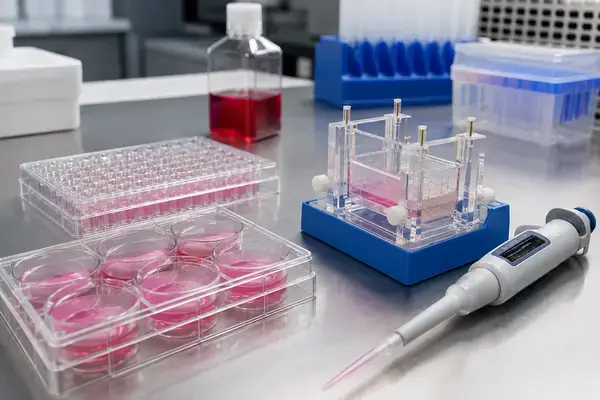 Peptide research cell culture plates and Boyden chamber assay setup