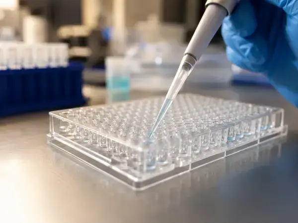 Assay endotoxin testing microplate in research laboratory